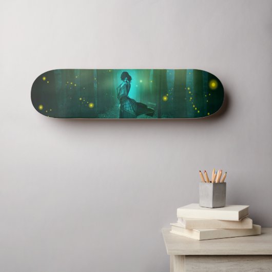Night Fantasy Blue Woman in Trees Skateboard Deck (Muurkunst (Horizontaal))