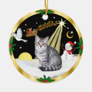 Night Flight (GW) - Silver Tabby cat Keramisch Ornament