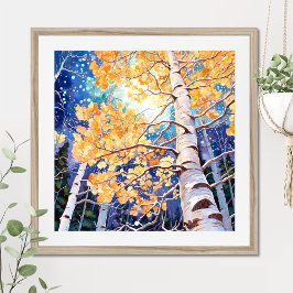 Night Forest Landscape Painting Poster