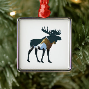 Night Forest Moose Metalen Ornament