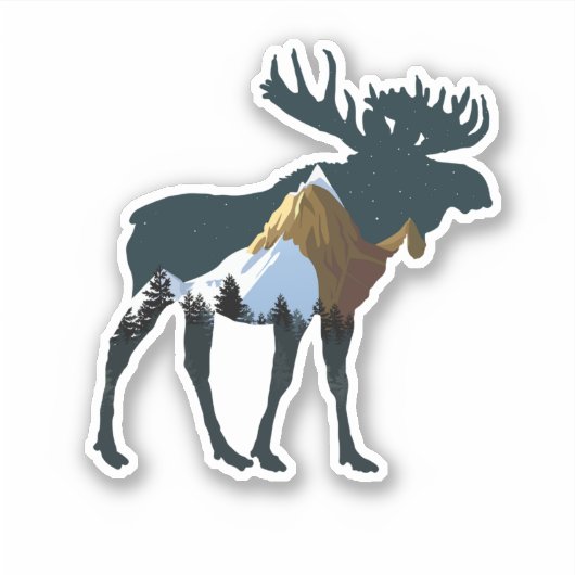 Night Forest Moose Sticker (Voorkant)