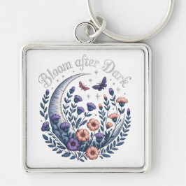 Night Garden Faux Embroidered Moon with Moths Sleutelhanger