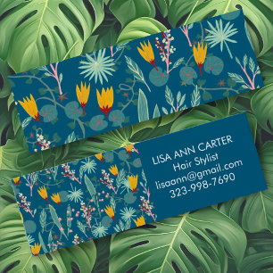 Night Garden Floral Botanical Pattern Blue Mini Visitekaartje