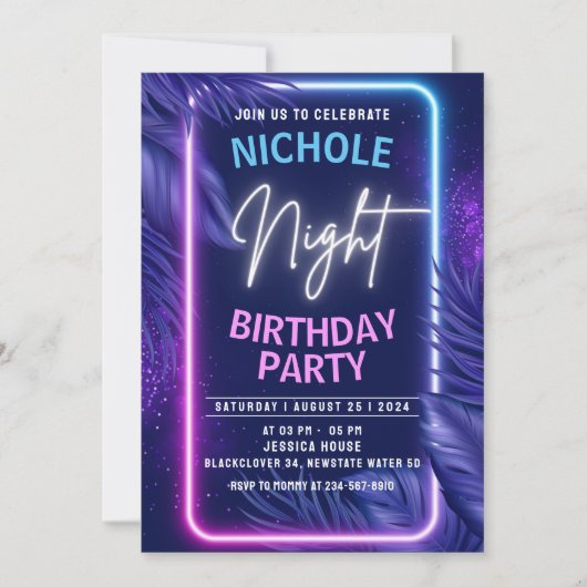 Night Glow Verjaardag Uitnodiging Feest (Voorkant)