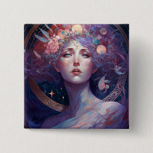 Night Goddess Queen Fantasy Art Button