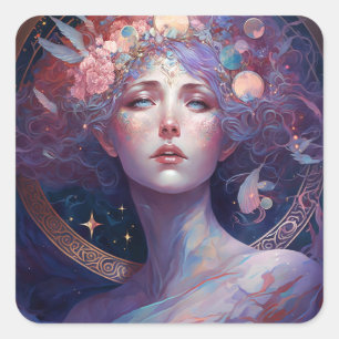 Night Goddess Queen Fantasy Art Square Sticker