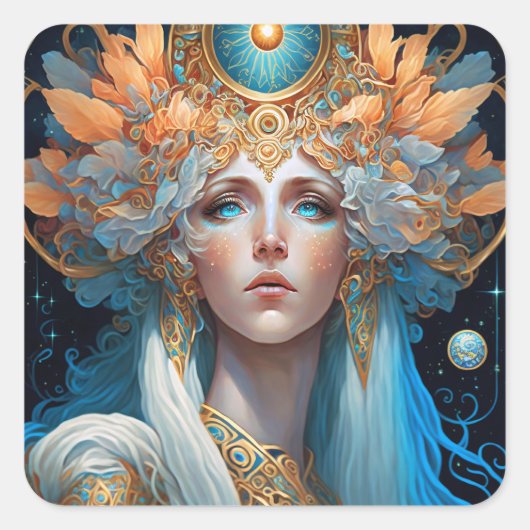 Night Goddess Queen Fantasy Art Vierkante Sticker (Voorkant)