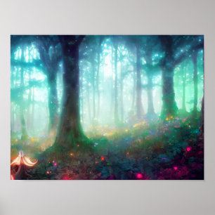 Night Green Mythical Forest - Dreamweaver Fantasy  Poster