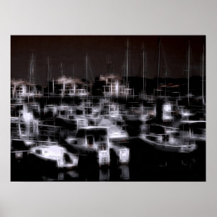 Night harbour digitaal effect van stijl "impressie poster