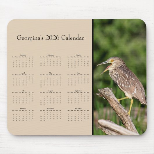 Night Heron: Customize full year 2026 calendar  Muismat (Voorkant)