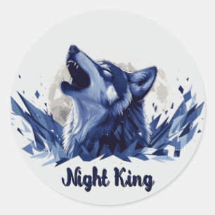 Night King: een huilende wolf met maan Ronde Sticker