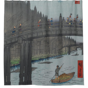 Night Kyobashi Bridge Ukiyo-e Japanse kunst Douchegordijn