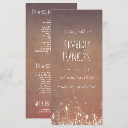 Night Light Fireflies Field Rustiek Trouwprogramma Programma (Voorkant / Achterkant)