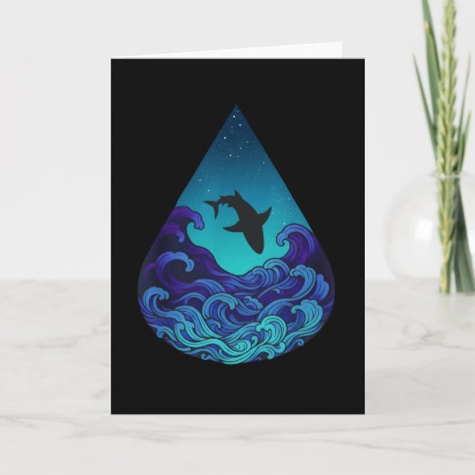 Night Ocean Shark Silhouette Teardrop Starry Sea Kaart (Voorkant)