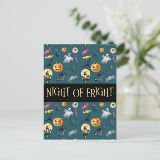 'Night of Fright' Green Halloween Pattern Briefkaart (Staand voorkant)