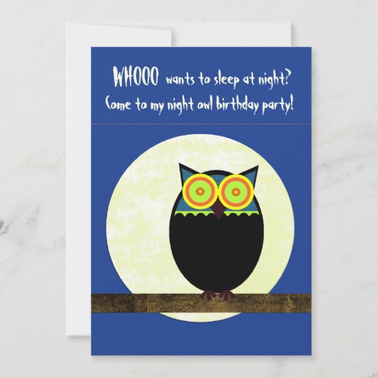 Night Owl Anniversaire Fête Invitation (Devant)