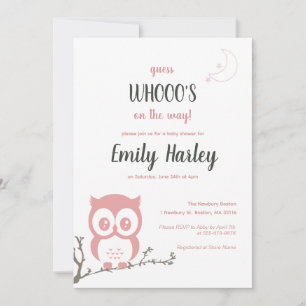 Night Owl Baby Girl Roze Douche Uitnodiging