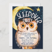 Night Owl Cute Sleepover Slumber Birthday Party Kaart (Voorkant)