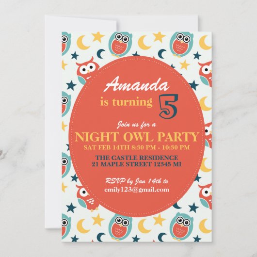 Night Owl Invitation de fête d'anniversaire pour l (Devant)