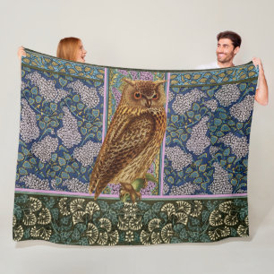 NIGHT OWL, LILACS AND LEAVES Art Nouveau Floral Fleece Deken