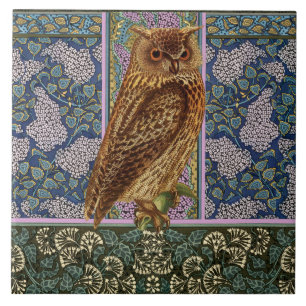NIGHT OWL, LILACS AND LEAVES Art Nouveau Floral Tegeltje