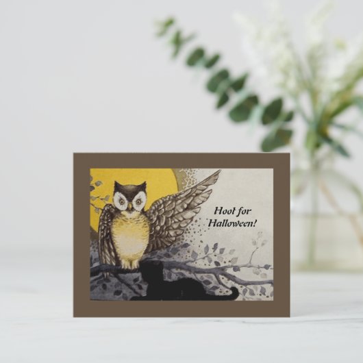 Night Owl Wing on Branch Moon Briefkaart (Staand voorkant)