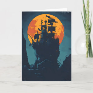 Night Pirate Ship Island Feestdagen Kaart