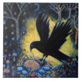 Night Raven with Nest and Eggs Tegeltje