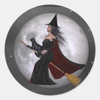 Night Ride: Hekken en haar kat in de nacht Ronde Sticker