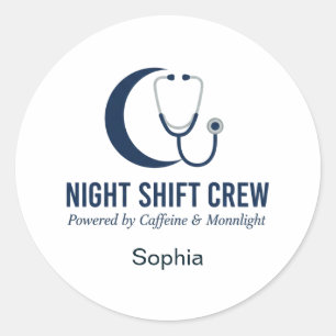 Night Shift Crewnurse Stethoscoop Maan Maatwerk Ronde Sticker