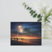 Night Sky Beach Vuurwerk Briefkaart (Staand voorkant)