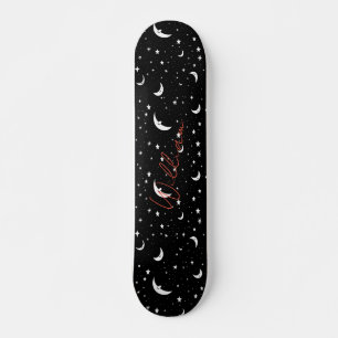 Night Sky Black Cartoon Moons Sterren Patroon Skateboard