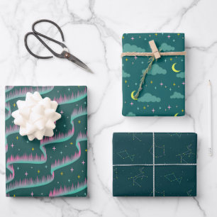 Night Sky Blauwgroen Green Wrapping Paper Trio Bun