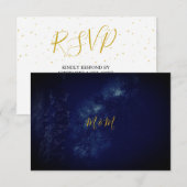 Night Sky Blue Gold Monogram RSVP Kaartje (Voorkant / Achterkant)