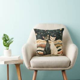 Night Sky Cats Throw Pillow Kussen