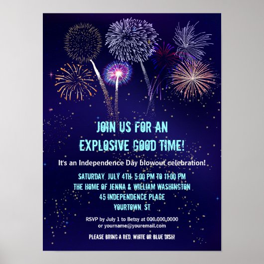 Night Sky Fireworks, vierde juli-evenement Poster (Voorkant)