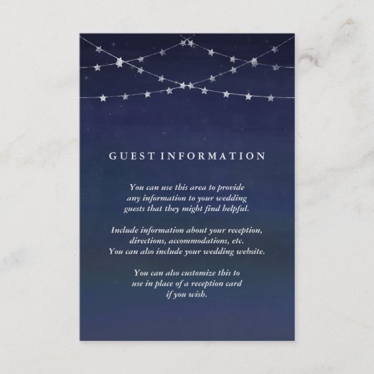 Night Sky Garlands of Stars Wedding Guest Info Informatiekaartje (Voorkant)