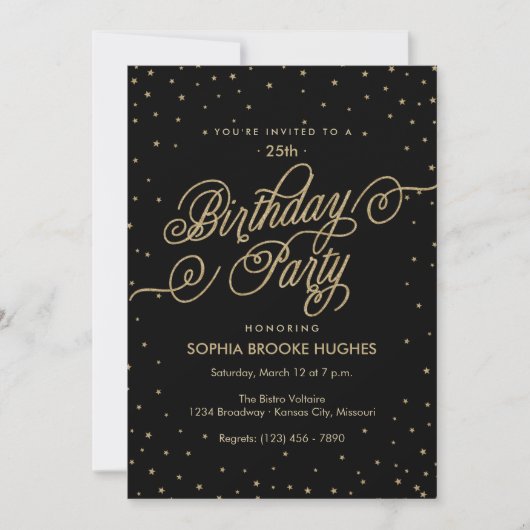 Night Sky Gold & Black Fancy Invitation de fête d' (Devant)
