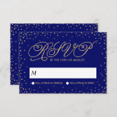 Night Sky Gold Stars Fancy Wedding RSVP (Devant / Derrière)