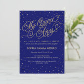 Night Sky Gold Stars & Navy Quinceañera Invitation (Debout devant)
