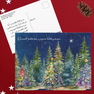 Night Sky Kerstboom Bos Vakantie Post Kaart