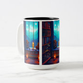 Night Sky Library Tweekleurige Koffiemok (Voorkant links)