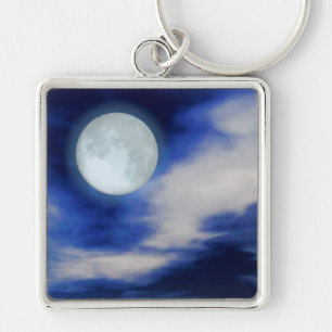 Night Sky met Moon en Clouds Sleutelhanger
