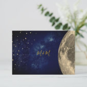 Night Sky Moon Blue Gold Monogram RSVP Kaartje (Staand voorkant)