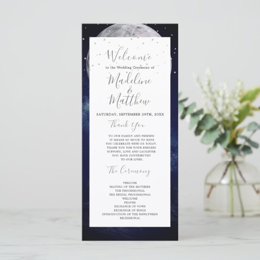 Night Sky Moon Celestial Elegant Bruiloft Welkom Programma (Staand voorkant)