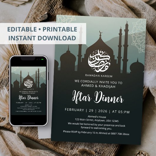 Night Sky Mosque Silhouette Ramadan Iftar Dinner Kaart