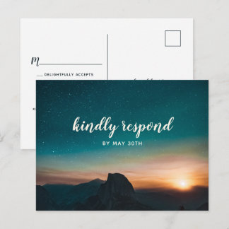 Night Sky Mountain Galaxy Star Modern Wedding RSVP Uitnodiging Briefkaart