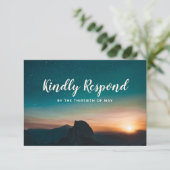 Night Sky Mountain Galaxy Sunset Stars Weddenschap RSVP Kaartje (Staand voorkant)