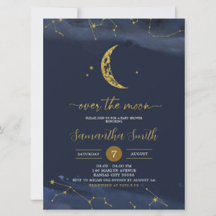 Night Sky Over the Moon Baby shower Invitation Kaart