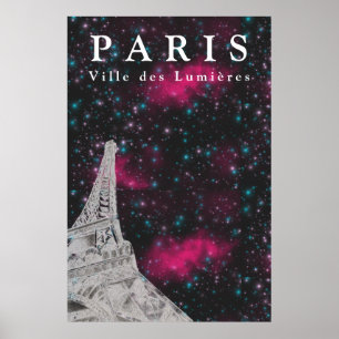 Night Sky Paris Eiffel Tower Poster